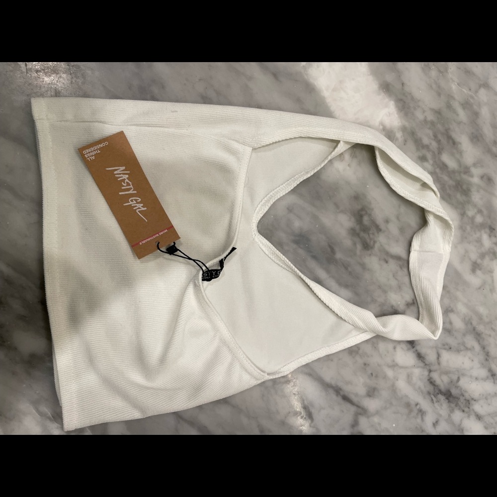 White Halter Plunge Top